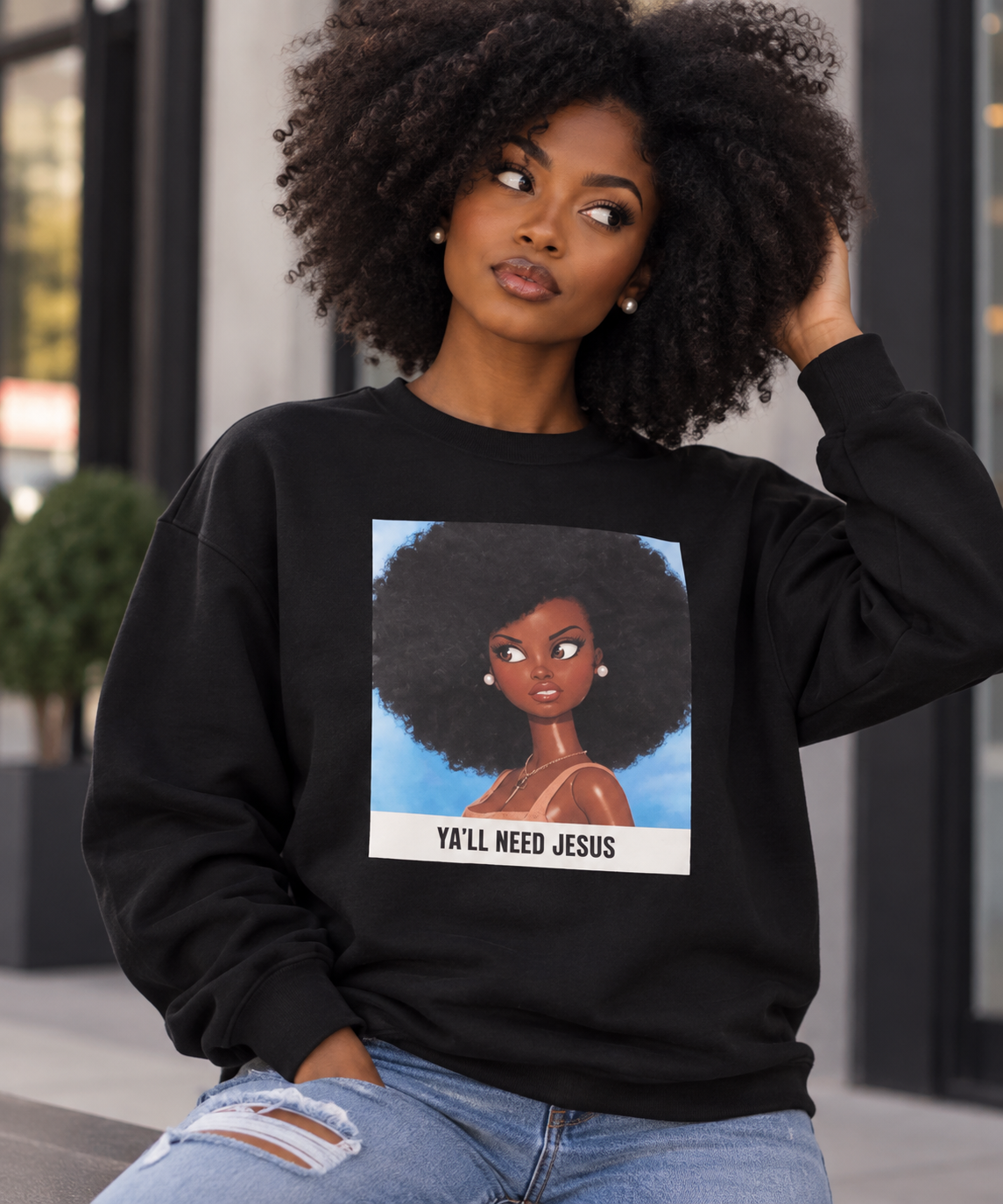 Ya'll Need Jesus Afro Crewwneck